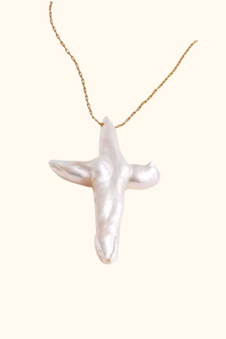 SARAI PEARL CROSS NECKLACE